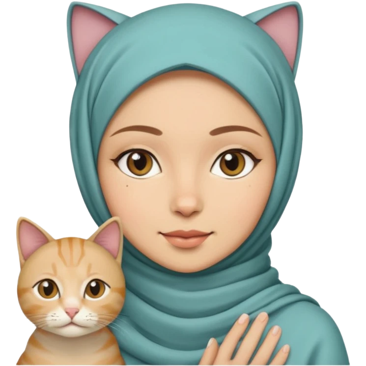 wanita berhijab dengan kucing emoji