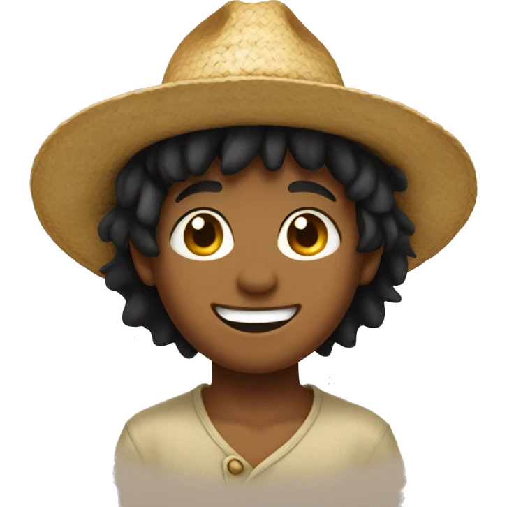 black haired, smiling, boy wearing a straw hat emoji