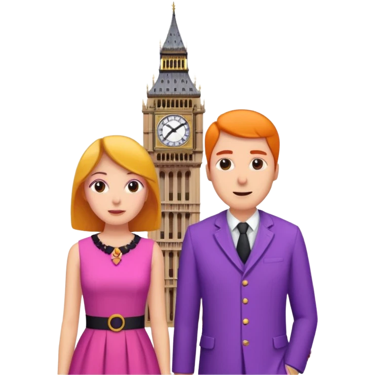 London Big ben with couple facing it keep couple dress colourful pink,purple,orange,black emoji