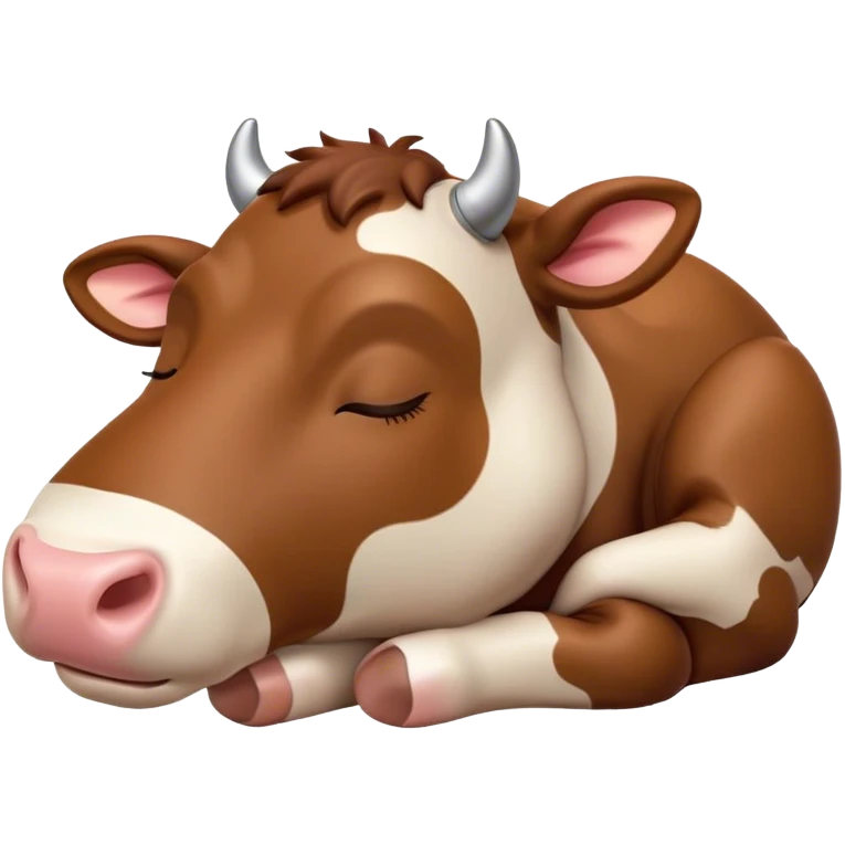 Meme-Worthy Cute Sleeping Brown Cow Portrait Emoji, Head resting peacefully with a contented smile, showcasing a robust build and a luxuriously soft deep brown hide, eyes shut in a serene, restful nap, Simplified yet hilariously adorable features, highly detailed, glowing with a soft, drowsy light, high shine, relaxed and utterly lovable, stylized with an air of playful laziness, bright and heartwarming, soft glowing outline, capturing the essence of a comically sleepy cow, so meme-worthy it feels like it could instantly become the next viral sensation of adorable slumber! emoji