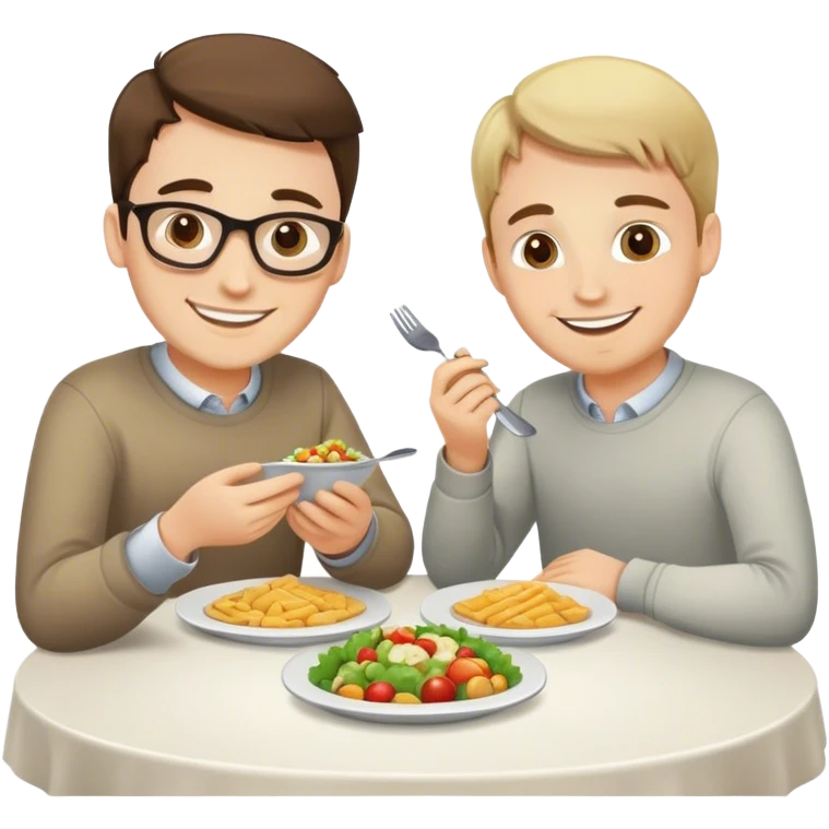 two caucasian programmers on lunch at the table emoji