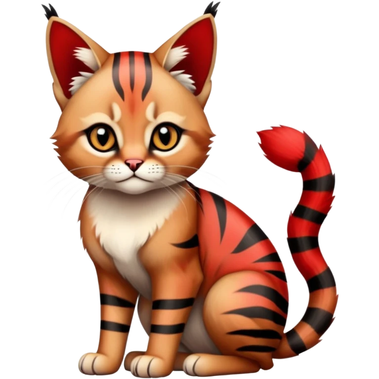 Gothic exotic Red and black and edgy and cute tropical shiny Fantasy-Siamese-Bobcat-Caracal-Scottish-Fold-feline-Fakémon-feline-hybrid (full body) emoji