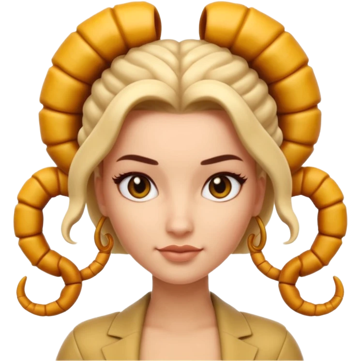 3D cartoon woman with a scorpion-shaped hairstyle, confident expression, smooth skin tone, Memoji-style. emoji