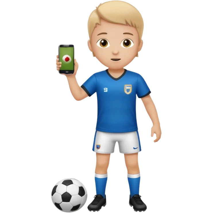 A white child is holding a phone and playing football at the same time. emoji