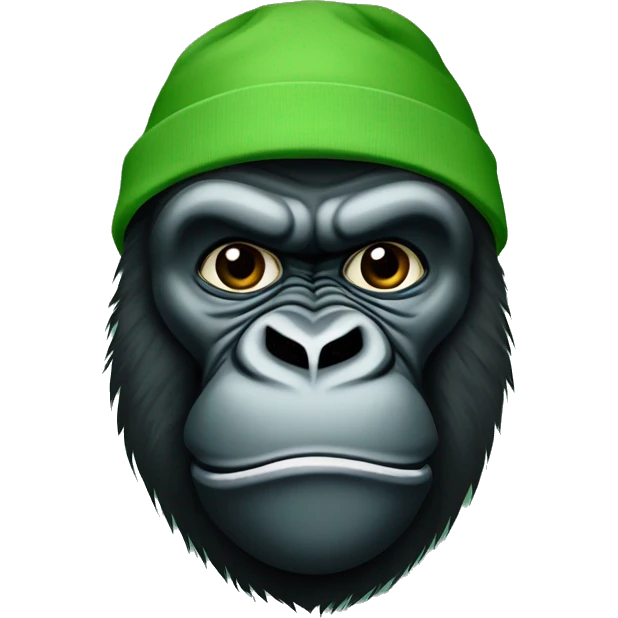 Create an emoji of a gorilla’s face with a determined and fierce expression. Use different shades of green for the entire design, matching the green color palette . The design should be bold and eye-catching emoji