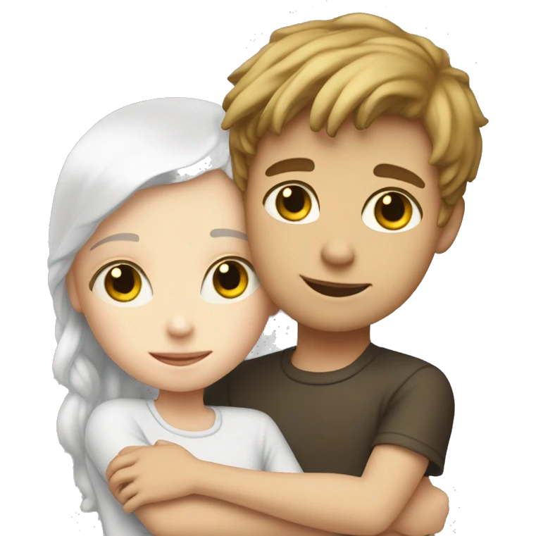 Little white sister hugging white brother emoji