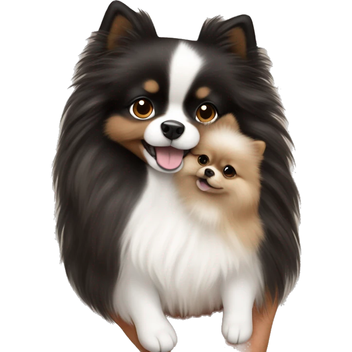 White brown culture Pomeranian dog holding by black hair and fair colour girl  emoji