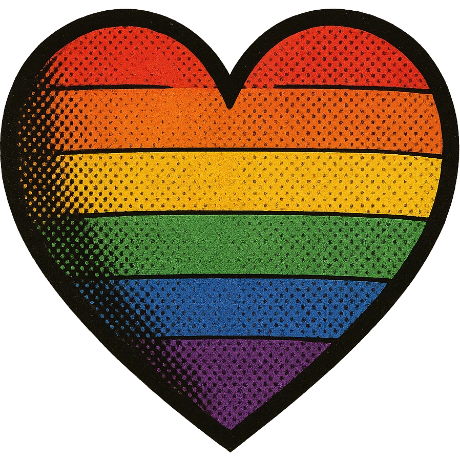 pride heart, halftone shading, bold lines, rainbow colors emoji