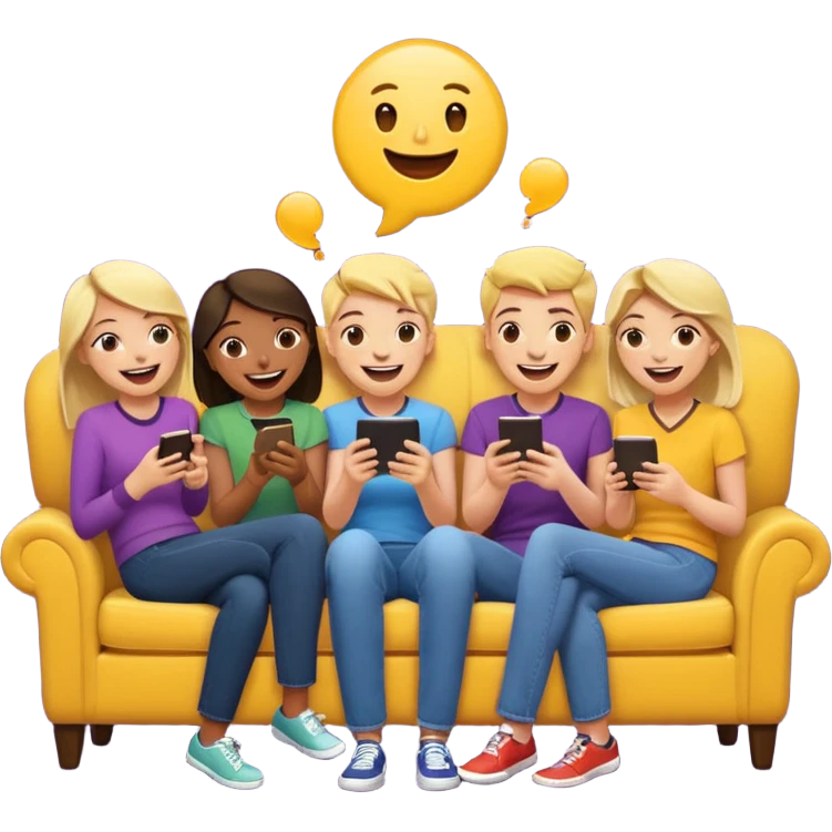 group of friends on couch playing a trivia game couch should be deep dark yellow color emoji