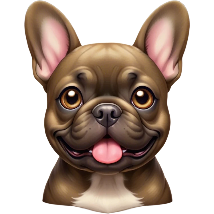 Cinematic Comical Brindle French Bulldog Portrait Emoji, Head tilted dramatically with an exaggeratedly amused expression, featuring a striking brindle coat with bold fawn highlights, wide, expressive dark eyes filled with playful disbelief, Simplified yet hilariously expressive features, highly detailed, glowing with a slightly sassy glow, high shine, dramatic yet playful, stylized with an air of cheeky mischief, bright and endearing, soft glowing outline, capturing the essence of a spirited and over-the-top companion, so meme-worthy it feels like it could side-eye its way into internet fame instantly! emoji