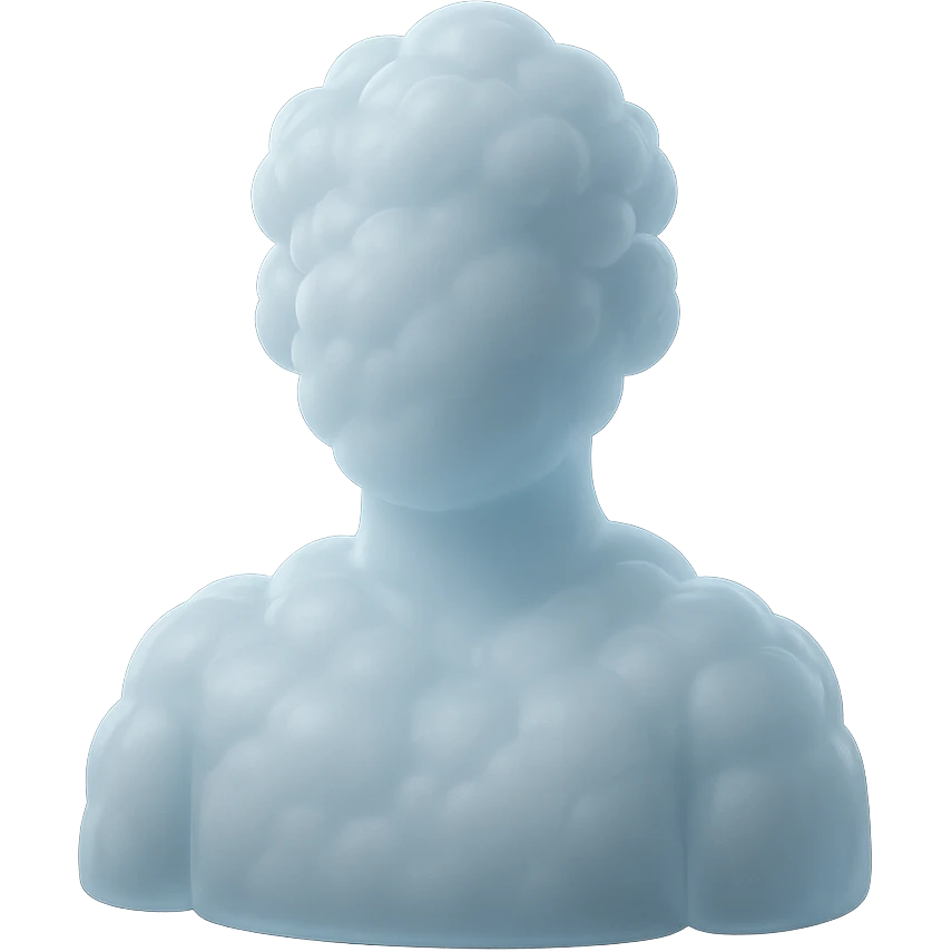 A person from the shoulders up, entirely composed of fluffy white convex clouds emoji