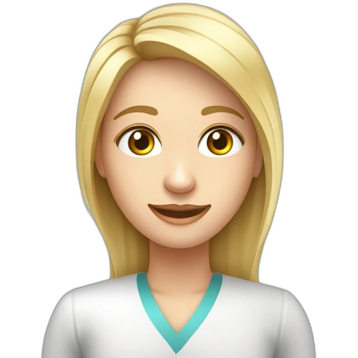 Crea un avatar de medio cuerpo de una nutricionista rubia con ojos grandes y de color gris, cara fina, pelo largo, empieza por ahí y vamos refinando el resultado  emoji
