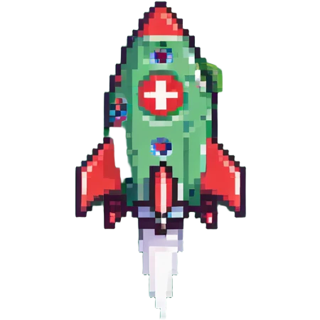 A large green checkmark emoji similar to iOS style as the main feature, with a small diagonal rocket ship in the bottom right corner emoji