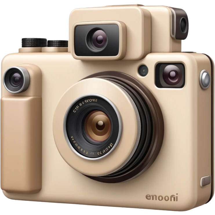 A beige camera with a photo frame next to it on the back of the camera emoji