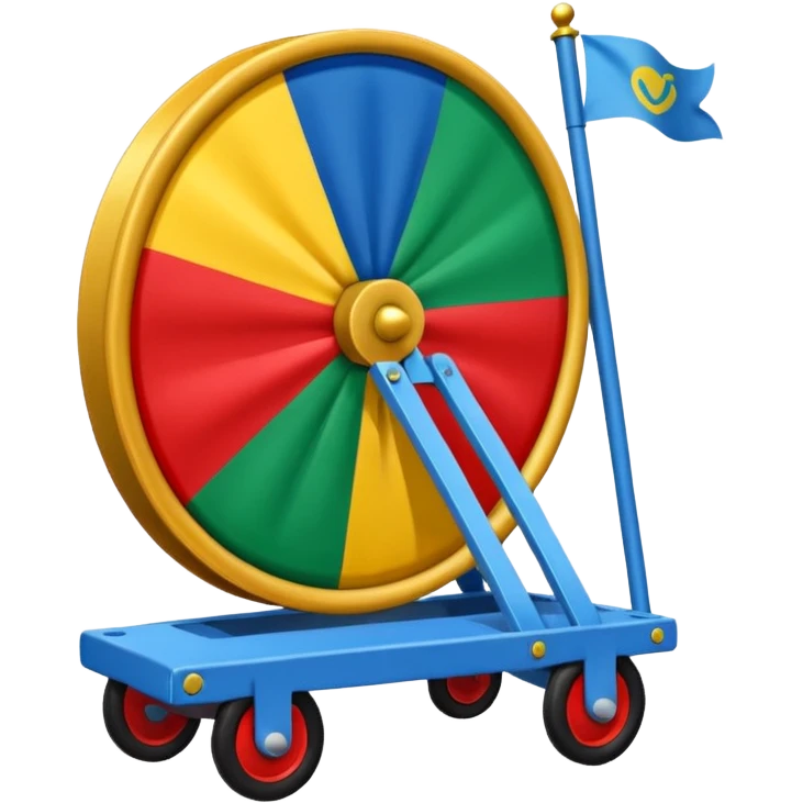 Un emoji drapeau avec la moitié de bleu et l’autre de vert avec une roue de roulotte rouge au centre assez grande emoji