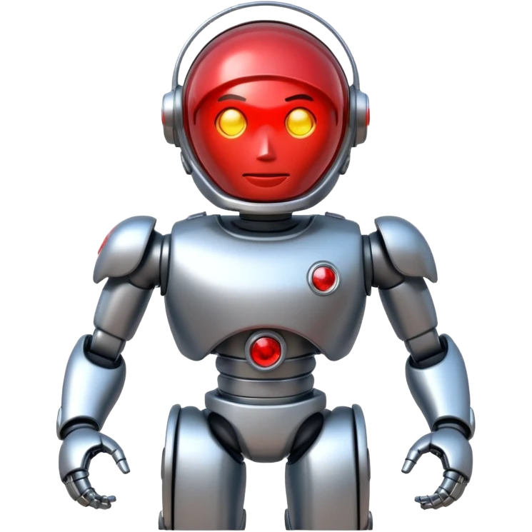 shiny muscular robot with red police light head 3/4 perspective emoji style emoji