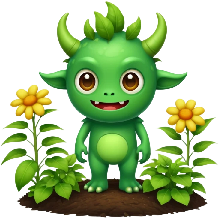 a cute monster working in a garden emoji