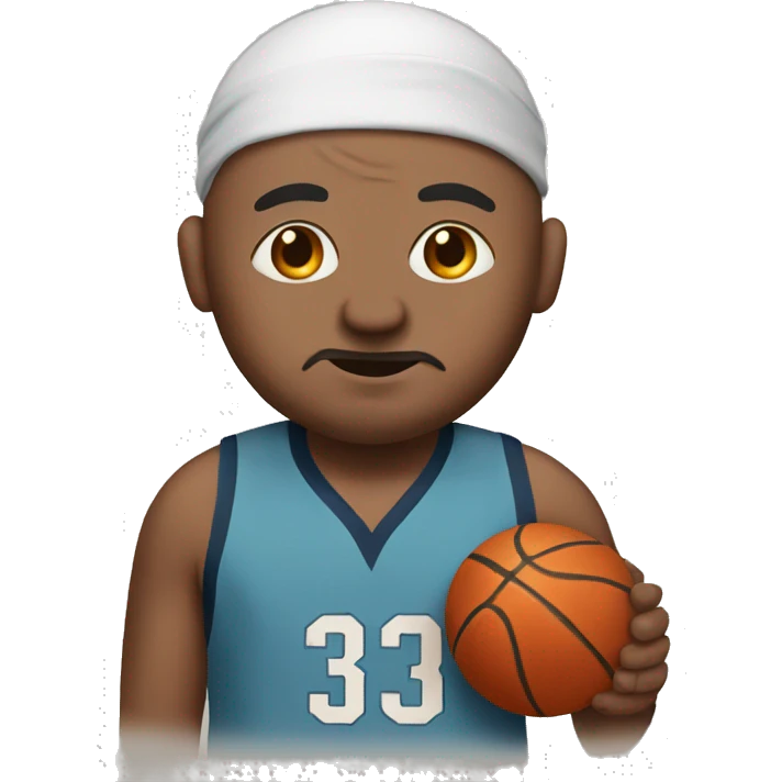 indian man, chubby and bald with a headband, shooting a basketball emoji