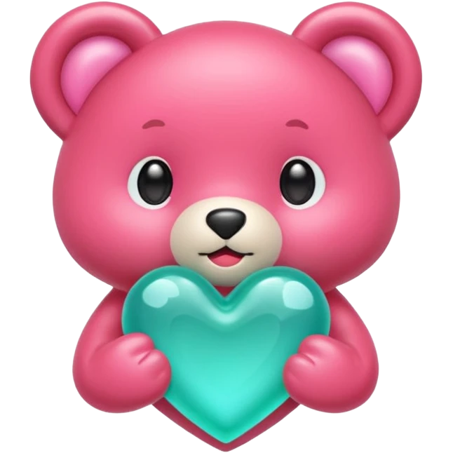 Oso gummy color verde agua  corazón rosa kawaii emoji