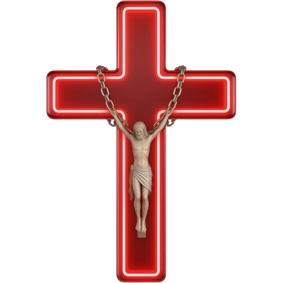 cruz sagrada vermelho vidro neon com rosário vermelho vidro neon emoji