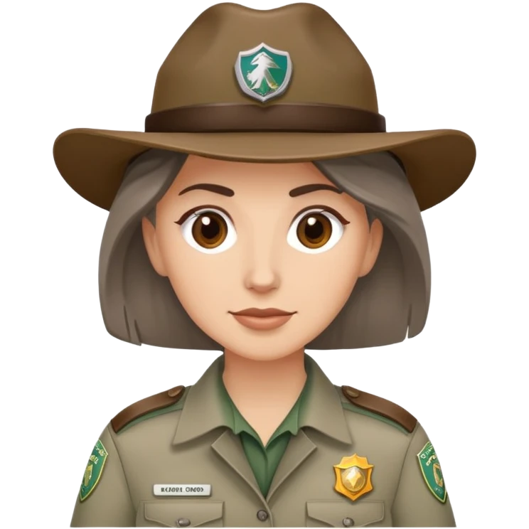 white woman park ranger with brown and gray hair emoji