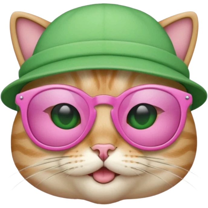 cat wearing green sunglasess and a piunk hat emoji