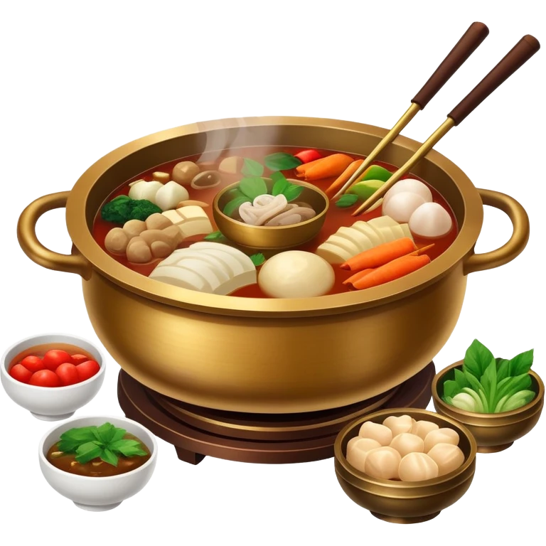 Classic Chinese bronze hotpot with ingredients emoji