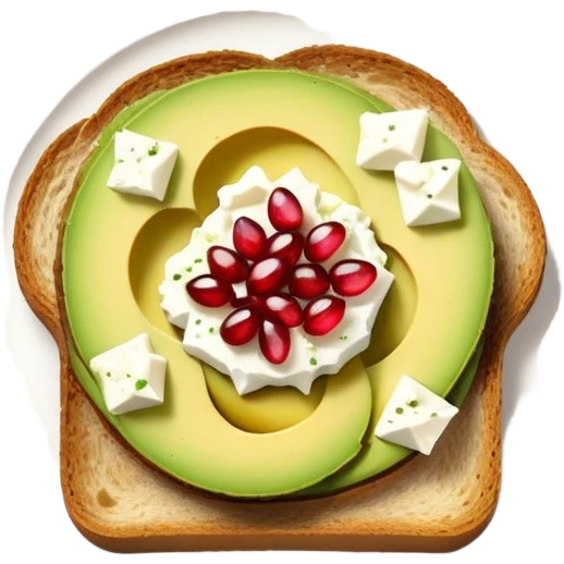 Avocado toast with pomegranate seeds and feta cheese emoji