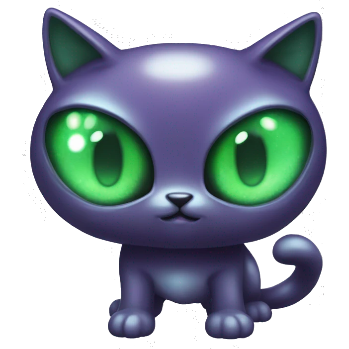 Shiny, Sparkly, Dark-type--Psychic-Ice-type-Fakémon-Alien-Cat Blind Purple eyes, green gem, full body emoji