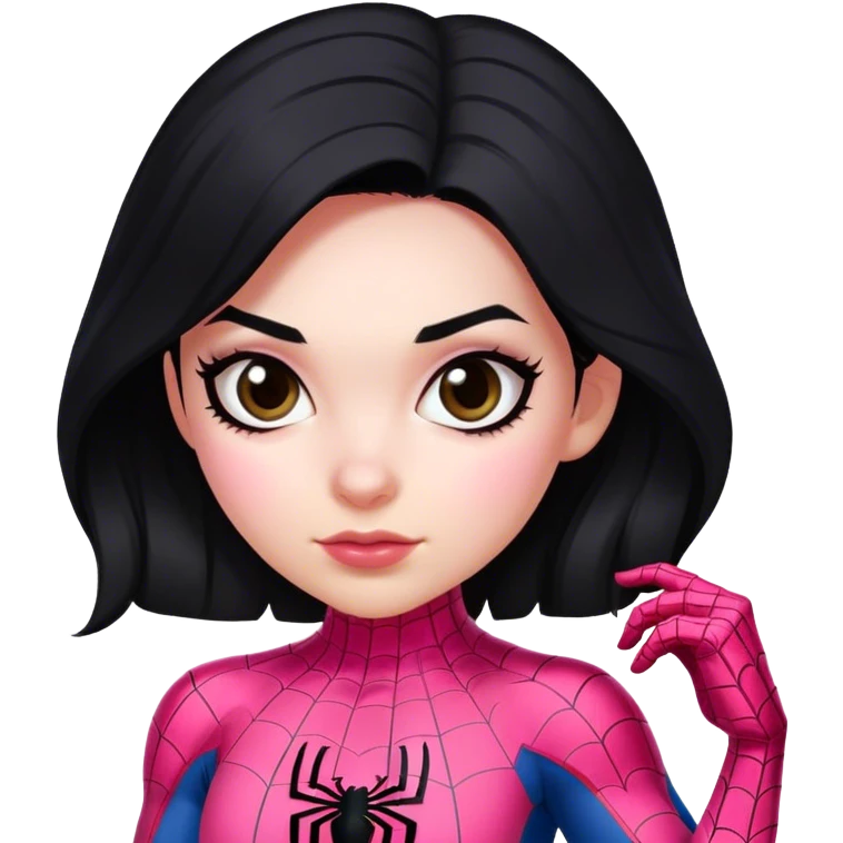 Mexican girl white skin black hair in pink spiderman costume emoji