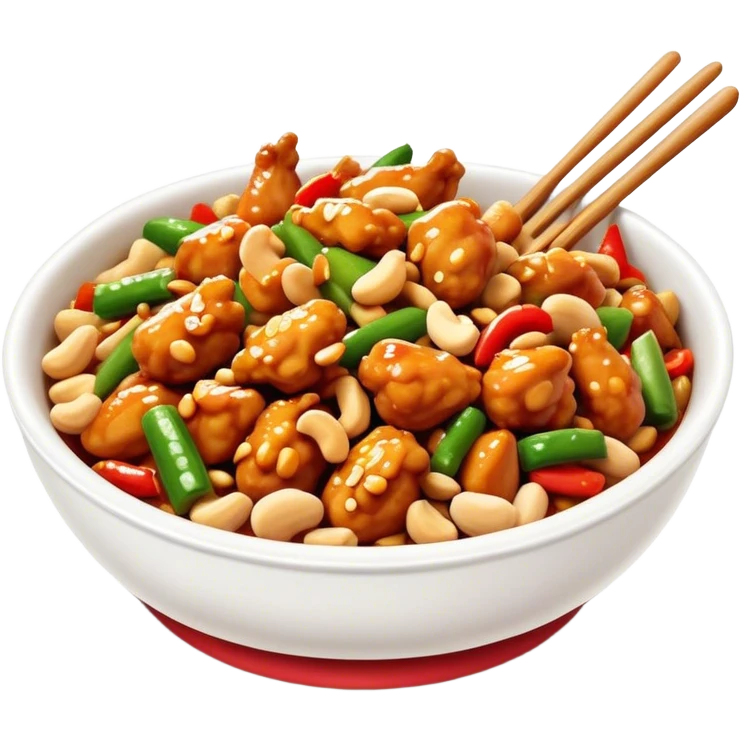 Cinematic Realistic Kung Pao Chicken Dish Emoji, showcasing spicy, stir‚Äêfried chicken with peanuts and vegetables rendered with dynamic textures and vibrant lighting. emoji