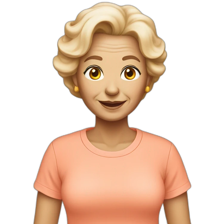 White 63 yrs old woman lihgt hair with a salmon color T-shirt emoji