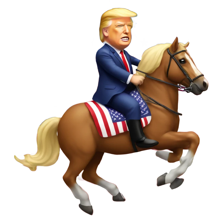 Donald Trump riding a horse in American flag suit  emoji