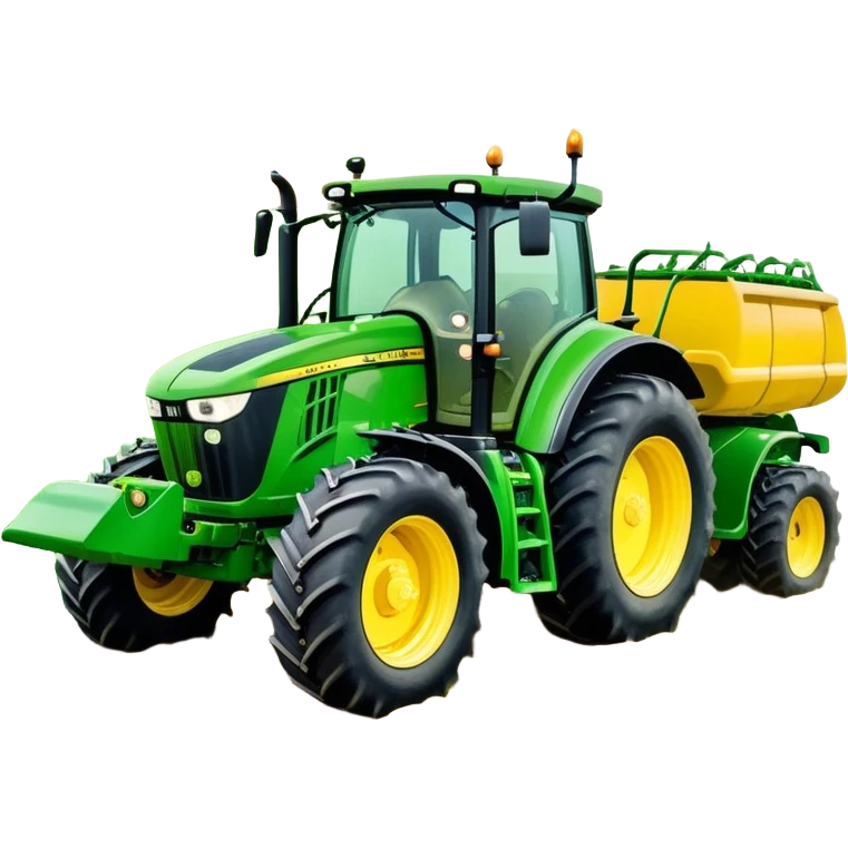 John Deere 6155M (2020) – Cinematic-realistic John Deere 6155M tractor, its iconic green and yellow body rolling across vast Australian farmlands. The powerful engine hums as it tows a massive plow emoji