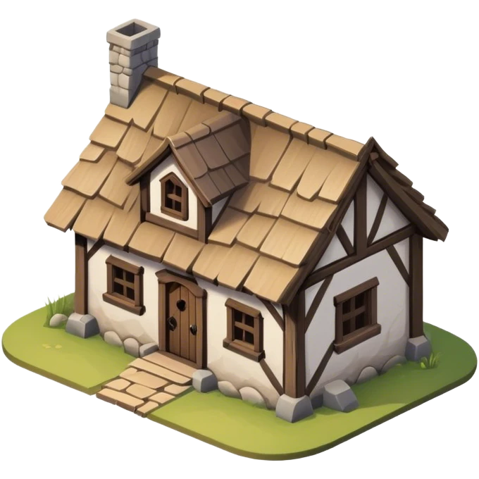 isometric one-story low level medieval shack building. It only has one window and looks very old. emoji