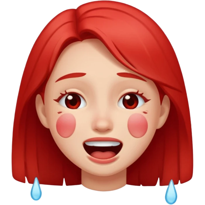 girl with really red face and laugh crying emoji