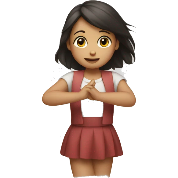 the girl with her hands pointing to the cross that means no emoji