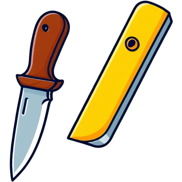 Roblox Murder Mystery logo with playful cartoon look, knife and question mark, sticker style emoji