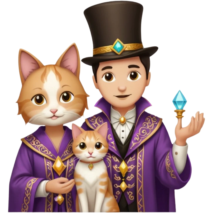 magician couple and their pet cat emoji