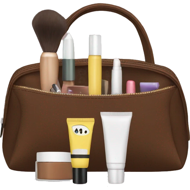 Brown Cosmetic Bag with cosmetics emoji