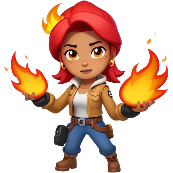 Amber from Brawl Stars as an emoji, with fire effects around her, capturing her dynamic and playful look emoji