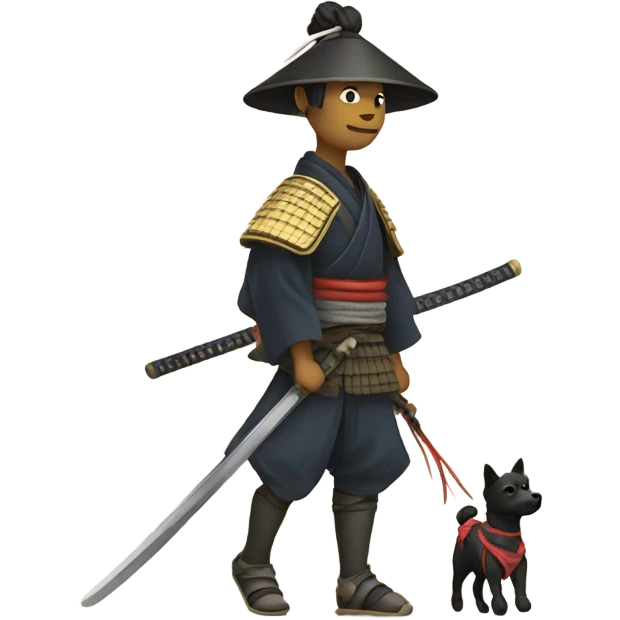 Samurai walking a dog emoji