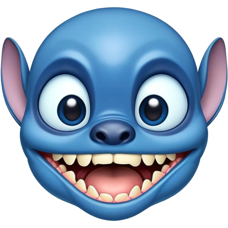 blue alien Stitch face from Lilo and Stitch with big eyes and sharp teeth emoji