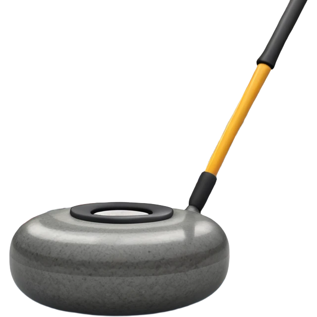 An icon showing a detailed close-up of a curling stone sliding across the ice, with a broom in motion beside it. The background features an indoor stadium with cheering spectators on the stands. Transparent background captures the strategy and focus of curling. emoji