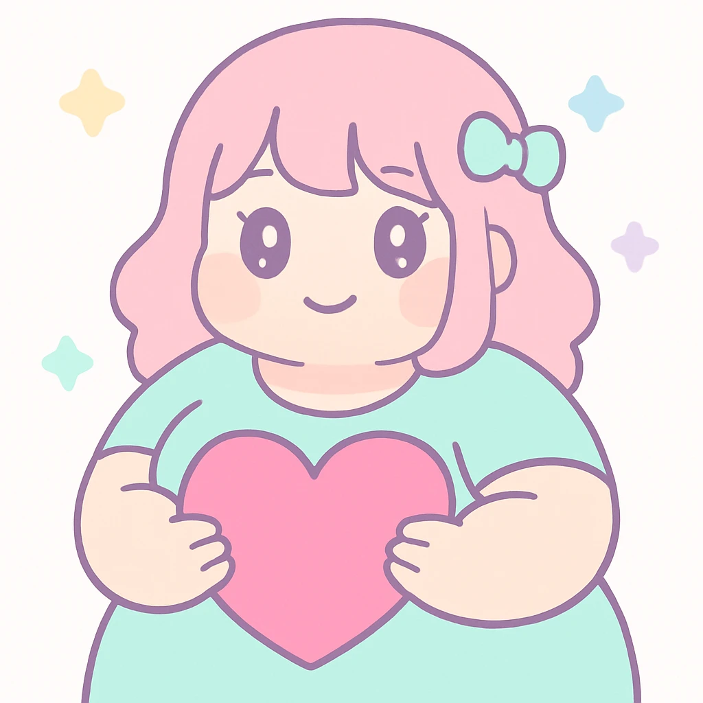 bbw anime girl holding a heart, cute, vibrant colors, anime style, heart symbol prominent emoji