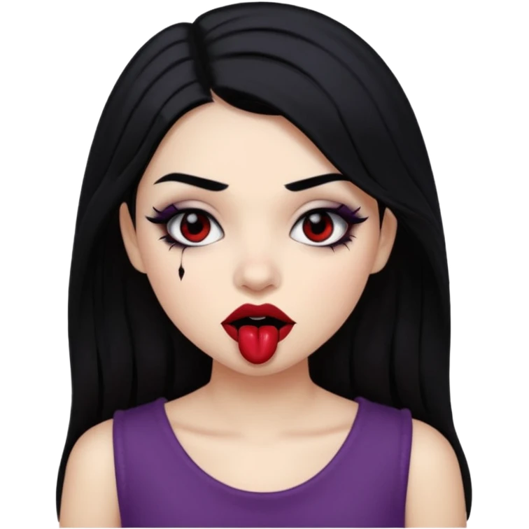 Альтушка с белой кожей, чёрными глазами и чёрными волосами прикусывает нижную губу emoji