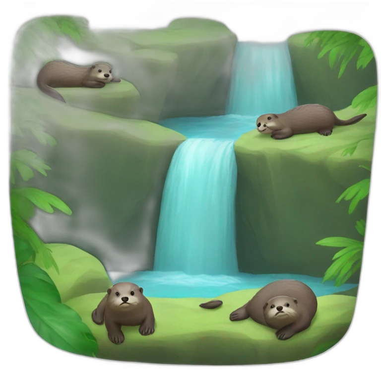 otters swimming in waterfall emoji