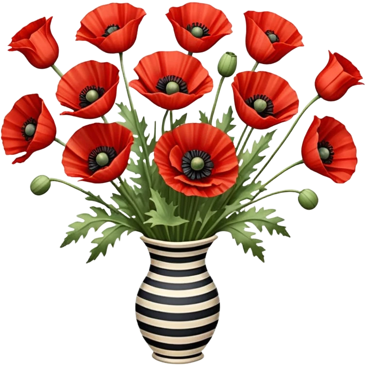 red poppies bouquet, no vase, but covered with beautiful stripe emoji