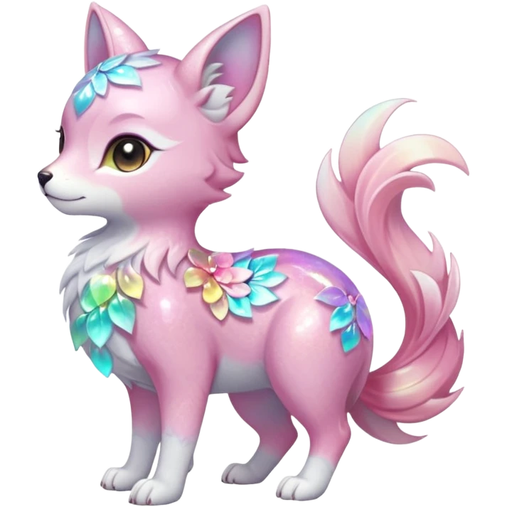 Multicolored sparkly marble Sakura shiny ethereal pastel iridescent light pale cute adorable pretty feminine elegant realistic floral exotic Falvie-Fionbri-fursona, full body emoji