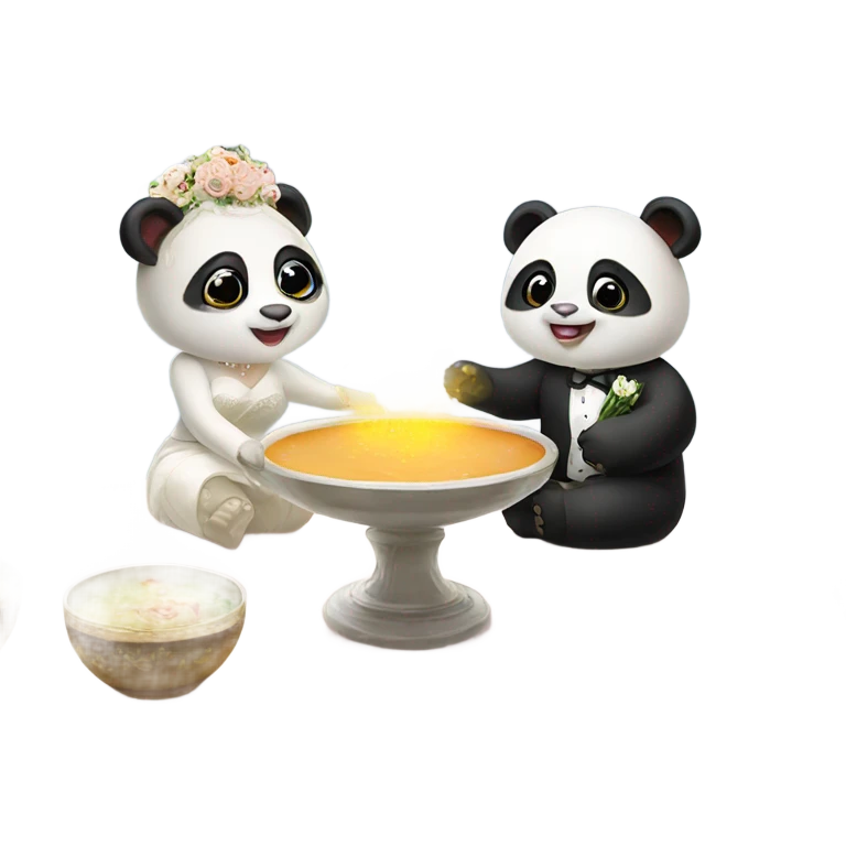 Baby panda bride marriage bowl of soup at altar emoji
